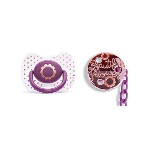 Suavinex - Haute Couture Pacifier Purple Flower with soother chain - Pacifier - Bmini | Design for Kids